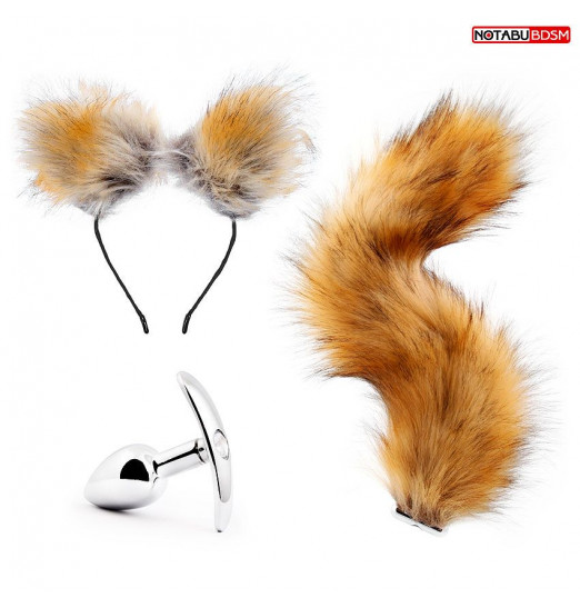 Игровой набор в коричневом цвете: ободок-ушки, анальная пробка, хвостик