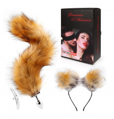 Игровой набор в коричневом цвете: ободок-ушки, анальная пробка, хвостик