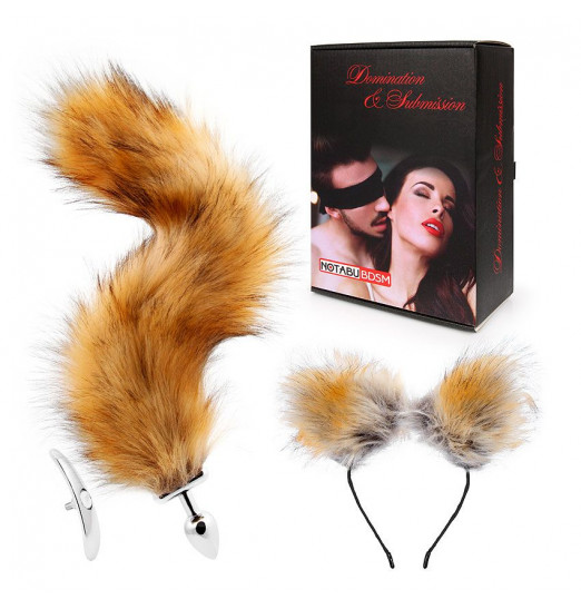 Игровой набор в коричневом цвете: ободок-ушки, анальная пробка, хвостик