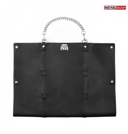 Черный набор БДСМ в сумке: маска, ошейник с поводком, наручники, оковы, плеть Черный набор БДСМ в сумке: маска, ошейник с поводком, наручники, оковы, плеть