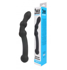 Черный изогнутый двусторонний анальный стимулятор - 22,5 см.