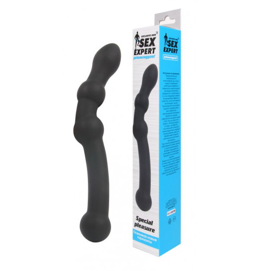 Черный изогнутый двусторонний анальный стимулятор - 22,5 см.