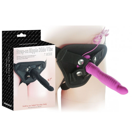 Розовый вибрострапон 6.7 inch Strap-on Ripple Dildo Vibe - 21 см.