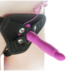 Розовый вибрострапон 6.7 inch Strap-on Ripple Dildo Vibe - 21 см.