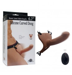 Коричневый полый фаллопротез с вибрацией - 17 см.