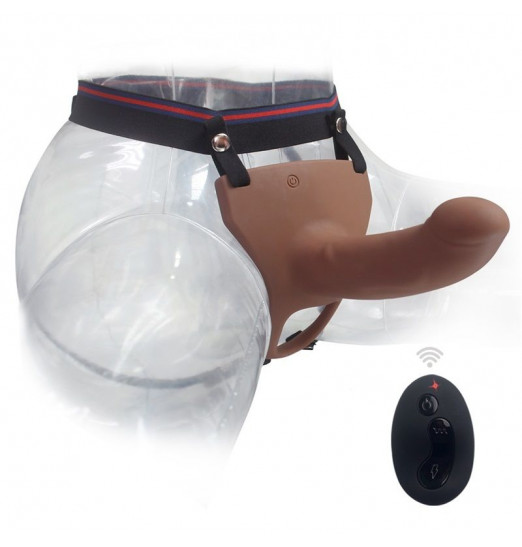 Коричневый полый фаллопротез с вибрацией - 17 см.