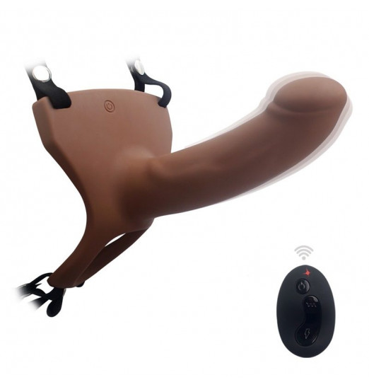 Коричневый полый фаллопротез с вибрацией - 17 см.