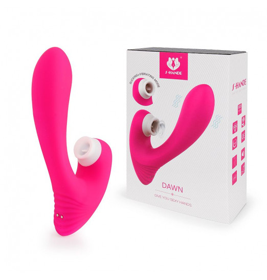Ярко-розовый клиторальный стимулятор DAWN с вагинальным отростком