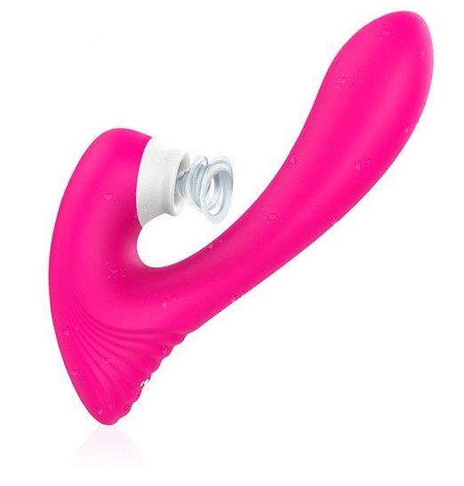 Ярко-розовый клиторальный стимулятор DAWN с вагинальным отростком