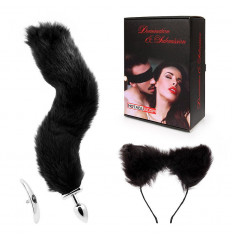 Игровой набор в черном цвете: ободок-ушки, анальная пробка, хвостик