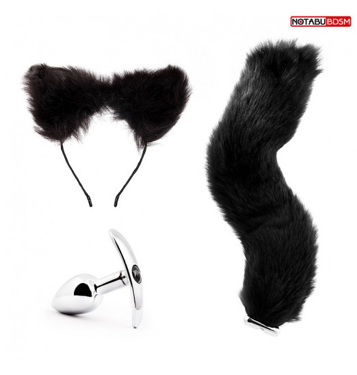 Игровой набор в черном цвете: ободок-ушки, анальная пробка, хвостик