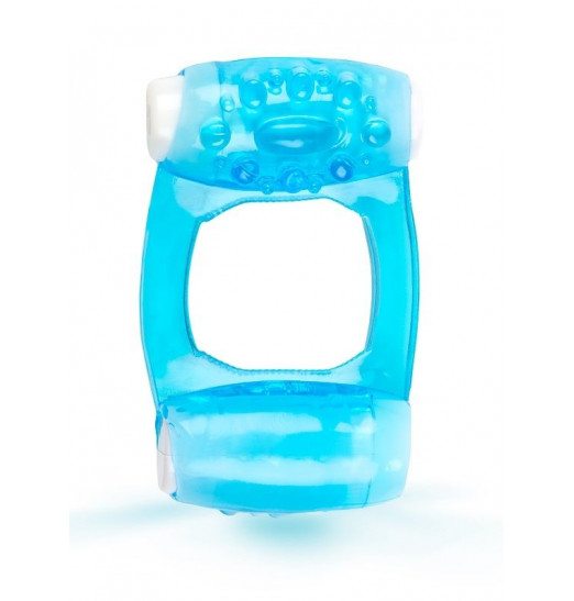 Голубое эрекционное кольцо c двумя вибропулями