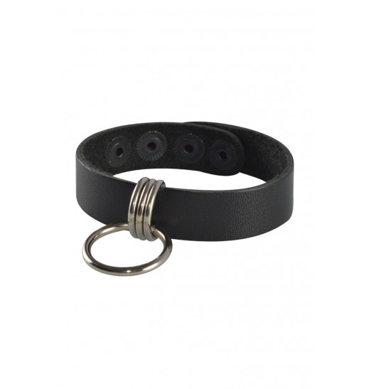 Черный кожаный браслет с подвесным колечком