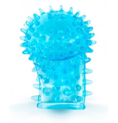 Голубая закрытая рельефная насадка на член - 6 см.