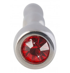 Серебристый уретральный плаг с кристаллом в основании - 7,1 см.