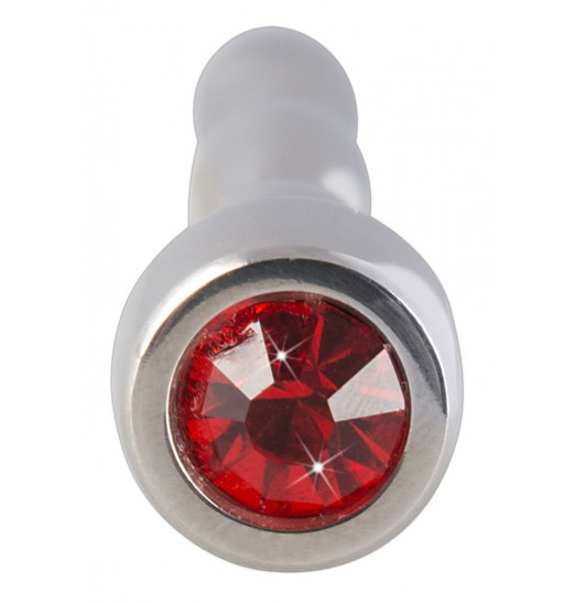 Серебристый уретральный плаг с кристаллом в основании - 7,1 см.