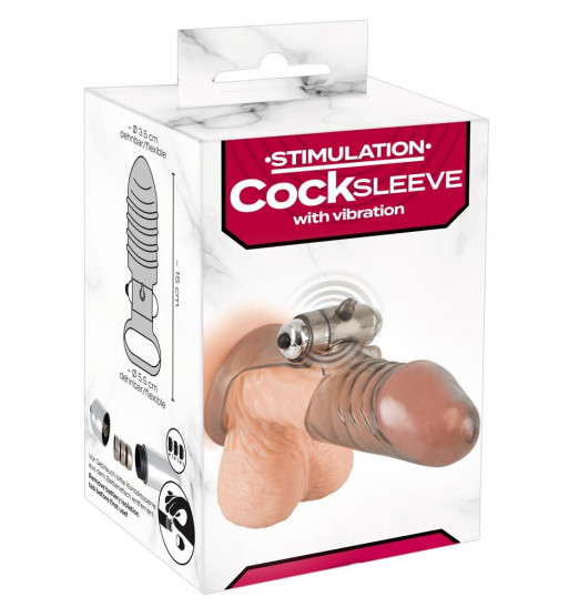 Дымчатая закрытая насадка на пенис с вибропулей - 15 см.