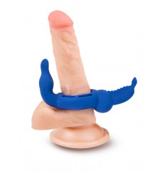 Синее эрекционное кольцо с двумя стимулирующими отростками