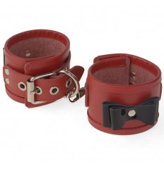 Красные наручники с черными лаковыми бантами Красные наручники с черными лаковыми бантами