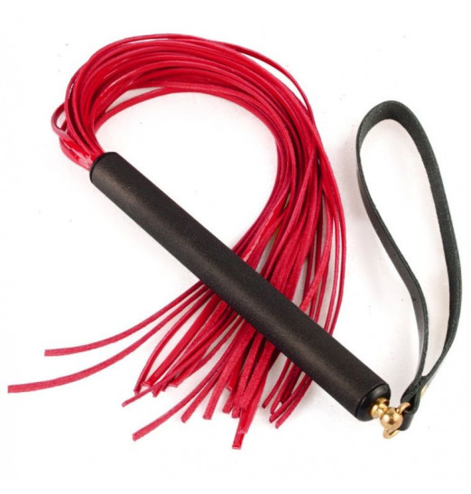 Бордовая лаковая плеть MIX с черной ручкой - 47 см.