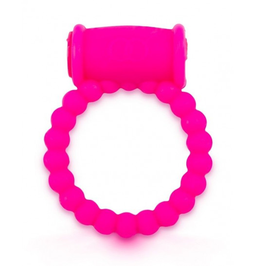 Розовое малоэластичное эрекционное кольцо с вибрацией