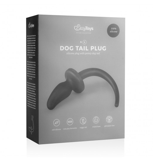 Черная изогнутая пробка Dog Tail Plug с хвостом