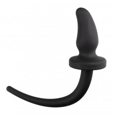 Черная изогнутая пробка Dog Tail Plug с хвостом