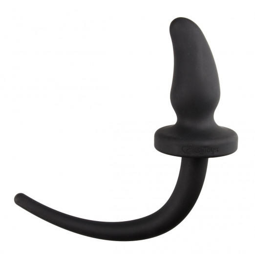 Черная изогнутая пробка Dog Tail Plug с хвостом