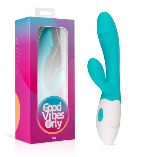 Зеленый вибратор с клиторальным отростком Blis - 20 см.