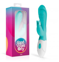 Зеленый вибратор с клиторальным зайчиком Leda - 20 см.