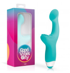 Зеленый вибратор для G-стимуляции с клиторальной щеточкой Yuki G-Spot Vibrator - 19 см.