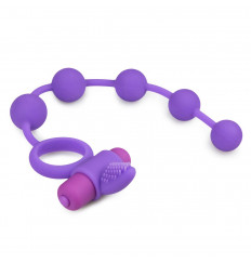 Фиолетовое эрекционное виброкольцо с анальной цепочкой Triple Pleasure