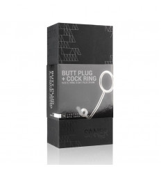 Серебристое эрекционное кольцо с анальной пробкой Sinner Metal Cock Ring With Anal Plug Size L