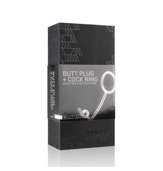 Серебристое эрекционное кольцо с анальной пробкой Sinner Metal Cock Ring With Anal Plug Size M Серебристое эрекционное кольцо с анальной пробкой Sinner Metal Cock Ring With Anal Plug Size M