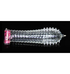 Прозрачная закрытая насадка на член с рельефом - 14,5 см.