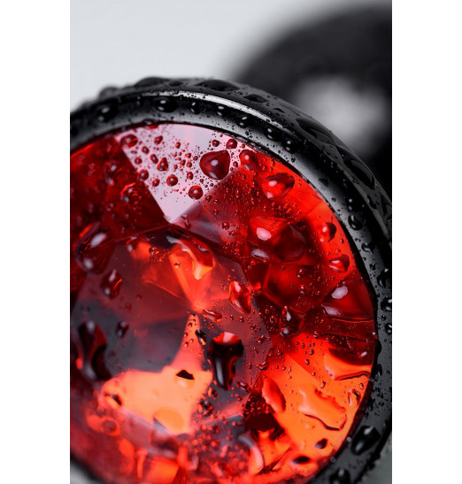 Черный анальный плаг с кристаллом красного цвета - 7,2 см.