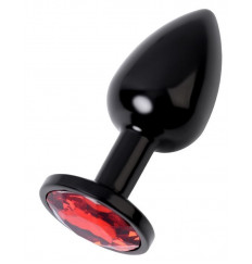 Черный анальный плаг с кристаллом красного цвета - 7,2 см.