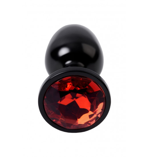 Черный анальный плаг с кристаллом красного цвета - 7,2 см.