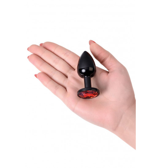 Черный анальный плаг с кристаллом красного цвета - 7,2 см.