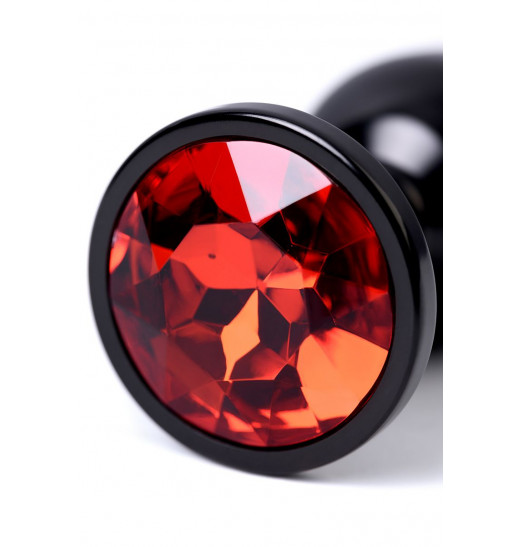 Черный анальный плаг с кристаллом красного цвета - 7,2 см.