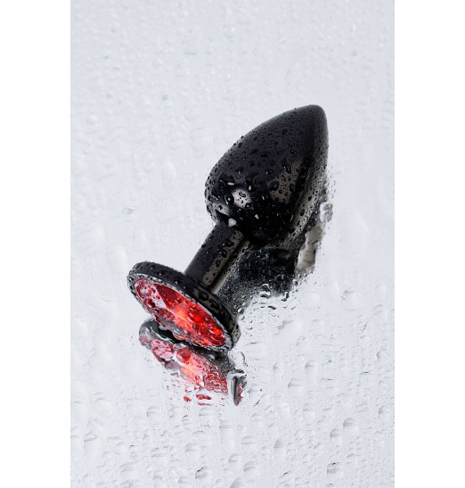 Черный анальный плаг с кристаллом красного цвета - 7,2 см.