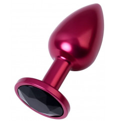 Красная анальная пробка с кристаллом черного цвета - 7,2 см.