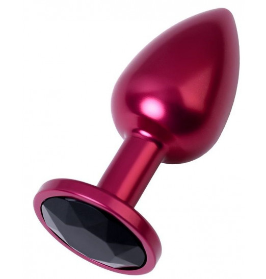 Красная анальная пробка с кристаллом черного цвета - 7,2 см.