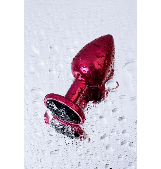 Красная анальная пробка с кристаллом черного цвета - 7,2 см.