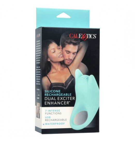 Нежно-голубое перезаряжаемое эрекционное кольцо Silicone Rechargeable Dual Exciter Enhancer