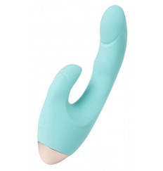 Голубой вибратор с клиторальным стимулятором CRYSTAL - 18,3 см.