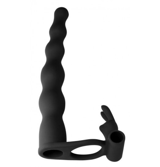 Черная вибронасадка для двойного проникновения Jungle Bunny - 17 см. Черная вибронасадка для двойного проникновения Jungle Bunny - 17 см.