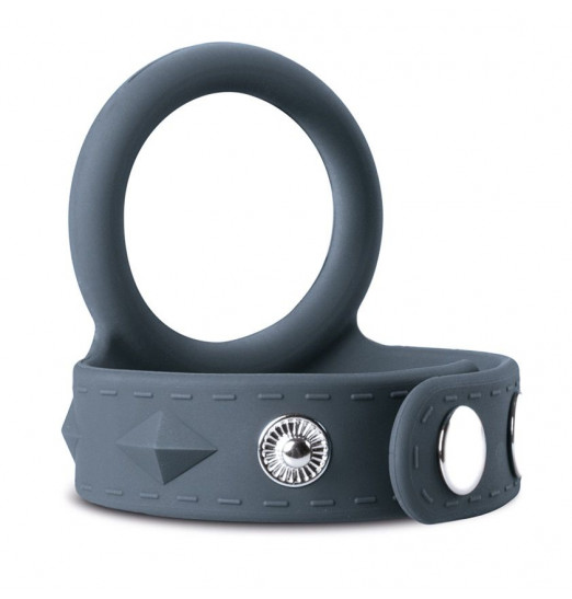 Темно-серое эрекционное кольцо с утяжкой для мошонки - размер L