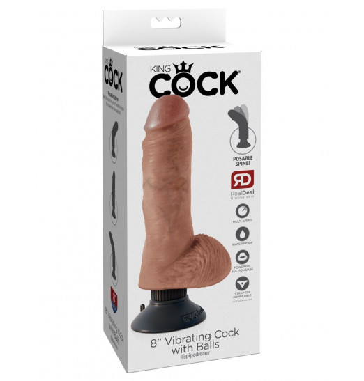 Кофейный вибромассажер со съёмной присоской 8 Vibrating Cock with Balls - 20,3 см. Кофейный вибромассажер со съёмной присоской 8 Vibrating Cock with Balls - 20,3 см.