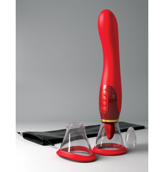 Красный двухсторонний вибростимулятор Ultimate Pleasure 24K Gold Luxury Edition - 25 см. Красный двухсторонний вибростимулятор Ultimate Pleasure 24K Gold Luxury Edition - 25 см.